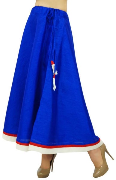 Bimba Royal Blue Long Maxi Dupion silk Skirt A-Line Skirts With Drawstring Waist Carousel 2