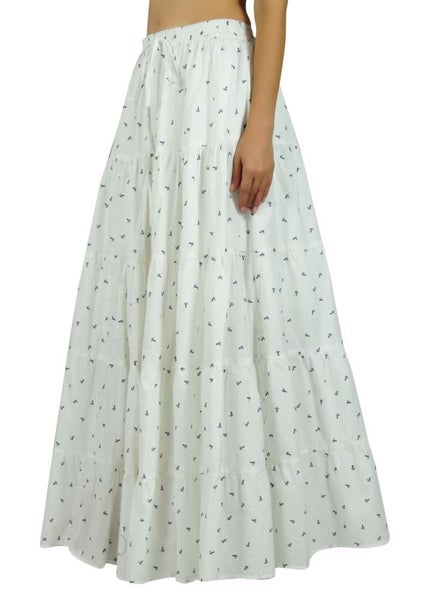 Bimba Women White Maxi Long Flaired Skirt Wth Lining Casual Cotton Summer Skirts Carousel 1