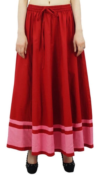 Bimba Long Maxi Skirt With Contrast Border Red Boho Skirt With Elastic Waist Carousel 1