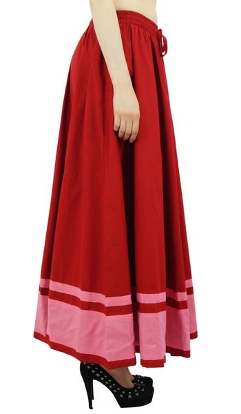 Bimba Long Maxi Skirt With Contrast Border Red Boho Skirt With Elastic Waist Carousel 7