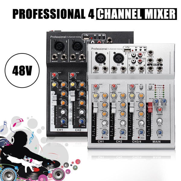 4 Channel Live Mixing Studio Audio Sound Console 48V USB Mixer Console Network Carousel 1