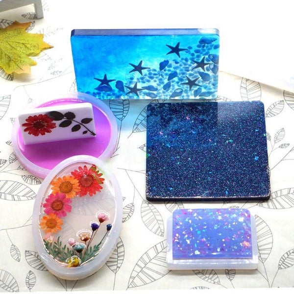 18Pcs Coaster Silicone Resin Mold Round Square Rectangle Heart Oval Molds Kit Carousel 1