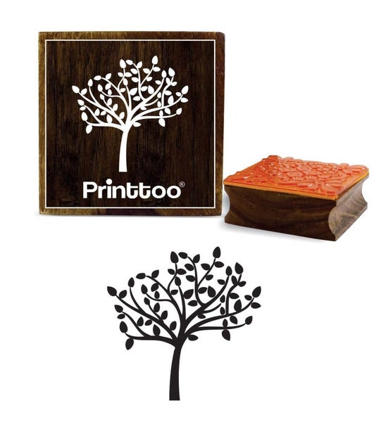 Printtoo Tree Pattern Square Block Brown Wooden Rubber DIY Stamp Carousel 1