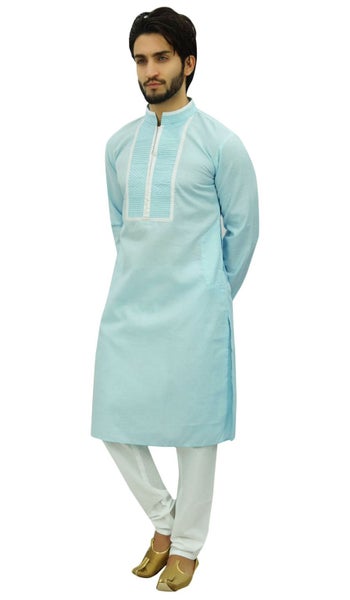 Atasi Men's Designer Gray Kurta Pyjama Set Long Cotton Punjabi Shirt Carousel 5