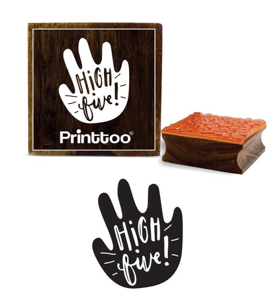 Diary Card High Five Text Design Square Wooden Rubber Stamp Scrap-booking Carousel 1