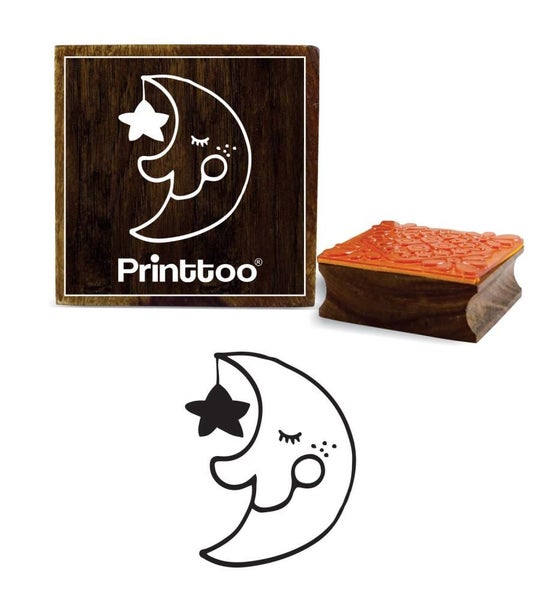Printtoo Scrap-booking Sleeping Moon Design Brown Square Wooden Rubber Stamp Carousel 1