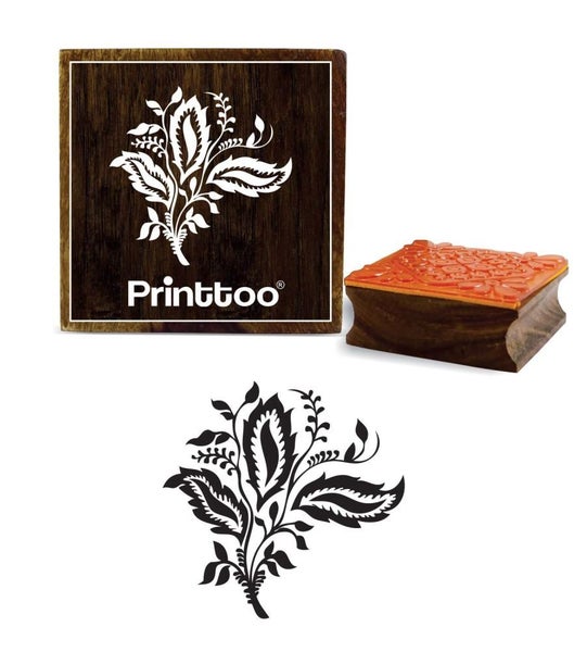 Printtoo Leaf Pattern Square Wooden Rubber Stamp Crafting Stamps Carousel 1