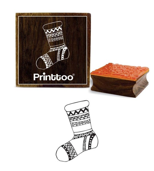 Printtoo Card Paper Christmas Socks Design Brown Wooden Rubber Stamp Print Block Carousel 1