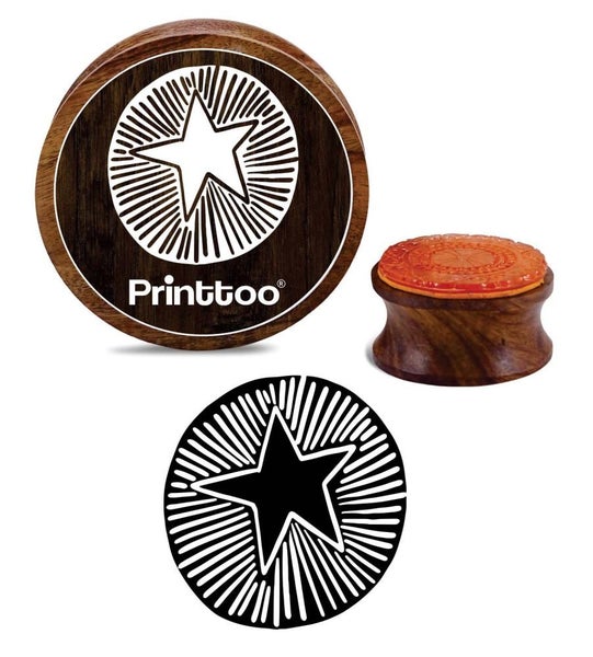 Printtoo Star Pattern Craft Textile Wooden Rubber Stamp Diary Card Round Block Carousel 1