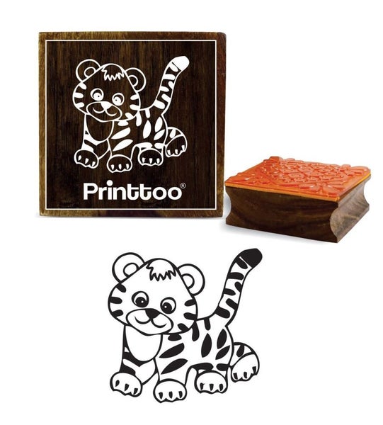 Printtoo Tiger Pattern Stamp Brown Square Wooden Rubber Stamps Carousel 1