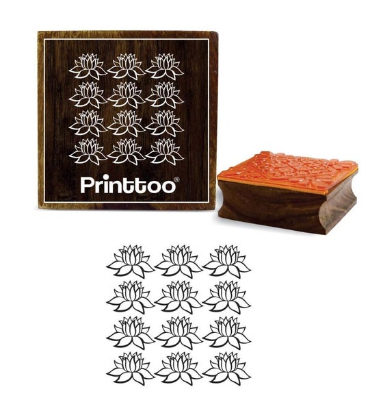 Printtoo Brown Lotus Flower Pattern Wooden Square Rubber Stamp Textile Carousel 1