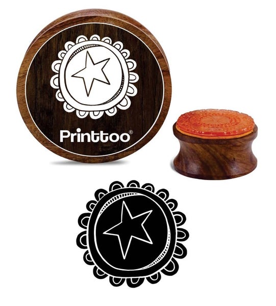 Printtoo Scrap-booking Star In Circle Design Round Wooden Rubber Stamp Carousel 1