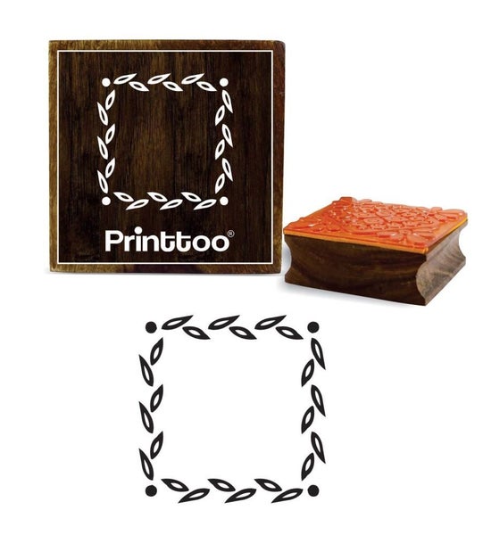 Printtoo Brown Wooden Square Leaf Border Frame Rubber Stamp Craft Carousel 1