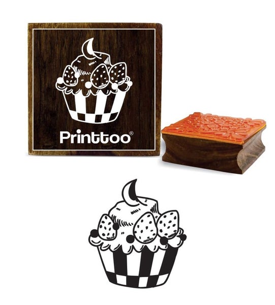 Square Dairy Card Wooden Rubber Stamp Cup Cake Design Craft Scrap-Booking Carousel 1
