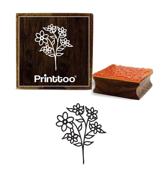 Printtoo Square Floral Pattern Brown Wooden Rubber Stamp Stamps Carousel 1