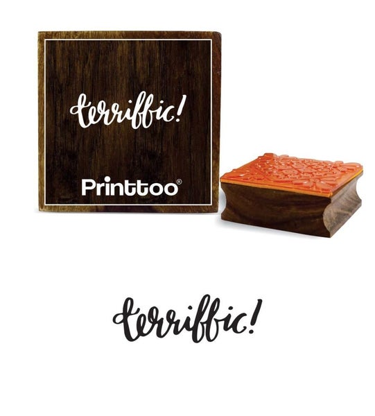 Printtoo Diary Card Terrific Word Design Brown Square Wooden Rubber Stamp Block Carousel 1
