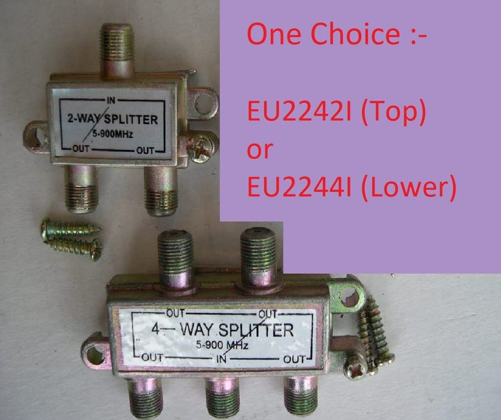 Splitter TV UHF 2way or 4way EU2242I or EU2244I 900MHz AC DC Power Pass 1xchoice Carousel 1