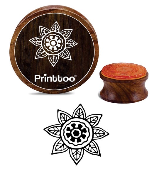 Printtoo Floral Mandala Design Round Wooden Rubber Stamp Diary Card Craft Block Carousel 1