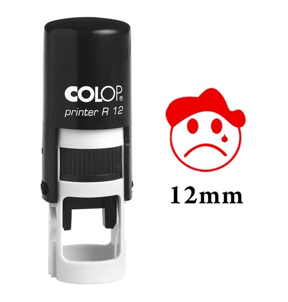 SAD FACE DESIGN Self Inking Mini Rubber Stamp Colop Round Decorative Carousel 1