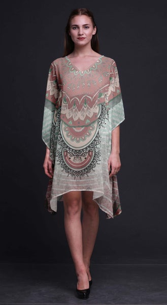 Phagun Floral Mandala Short Caftan Midi Dress Swimwear Cover up Womens Kaftan Carousel 2