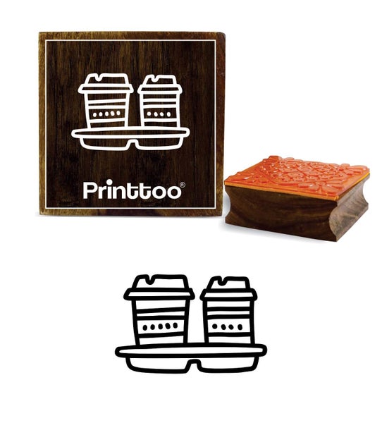 Printtoo Two Coffee Cup Design Scrap-booking Card Print Square Wooden Stamp Carousel 1