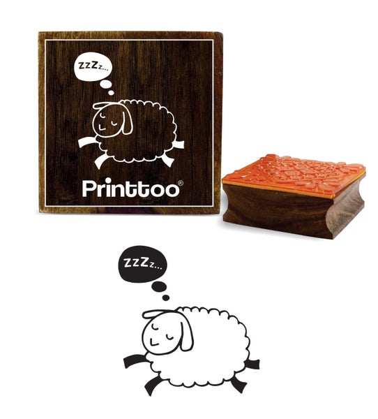 Printtoo Sleeping Sheep Clip Art Design Square Wooden Rubber Stamp Diary Card- Carousel 1