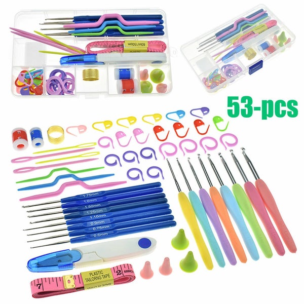 53Pcs Crochet Hooks Knitting Needles Knit Weave Craft Yarn Set Sewing Accessory Carousel 1