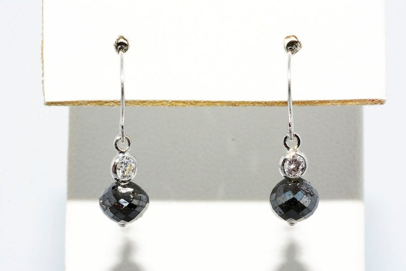 -- ON SALE! -- 14k White Gold Natural Black & White Diamond Drop Earrings Carousel 1