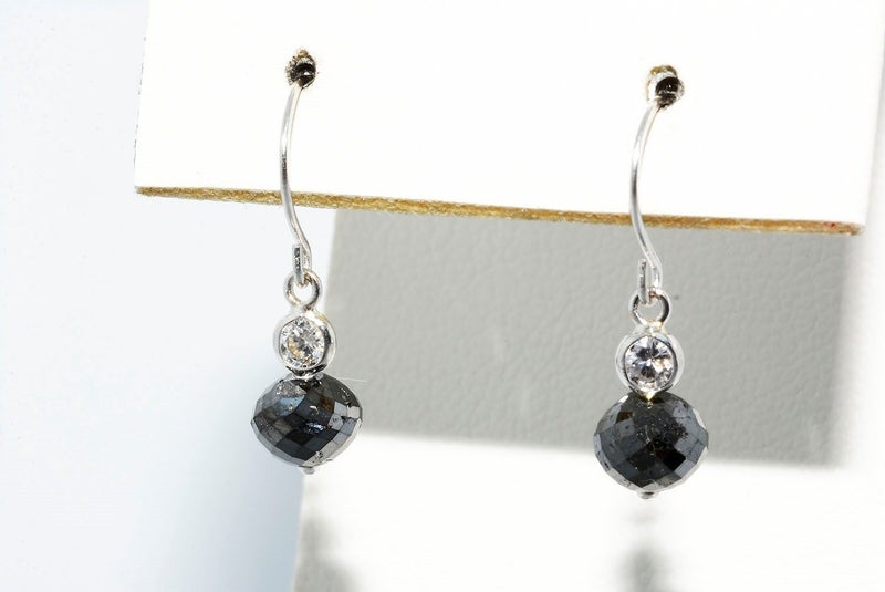 -- ON SALE! -- 14k White Gold Natural Black & White Diamond Drop Earrings Carousel 2