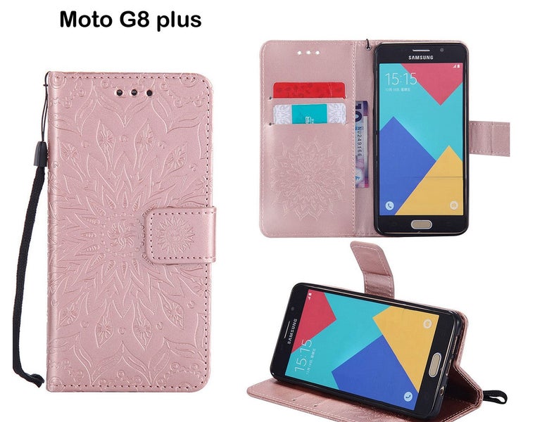 Moto G8 plus case leather wallet embossed sunflower pattern RG Carousel 1