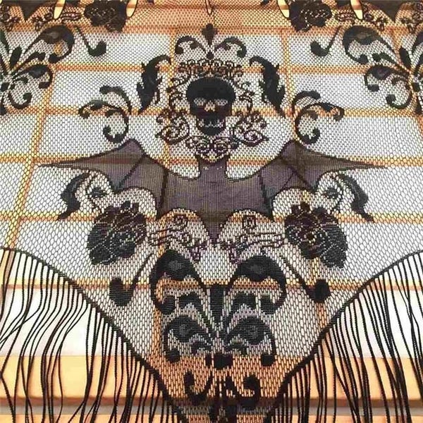 Gothic Black Skull Bat Curtain Valance Shawl Halloween Decors Carousel 2