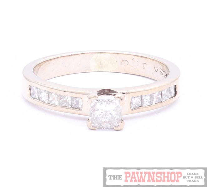 Diamond Solitaire 18CT White Gold Ring w/10 x Shoulder Diamonds Carousel 1