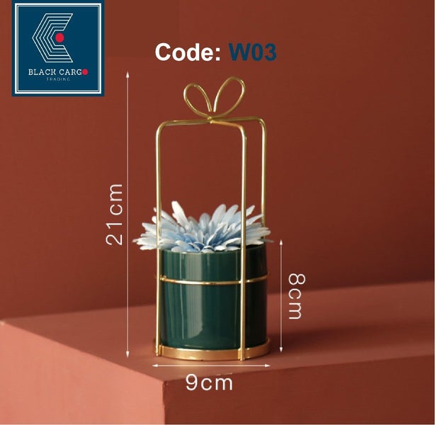 NEW new Hall Table Gold Metal Frame White Ceramic Flower Pot *Sale NOW* Carousel 1