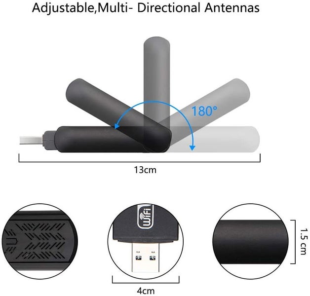 USB WiFi Adapter 1200Mbps Wireless Internet Dongle for PC 802.11AC with 3dBi Carousel 2