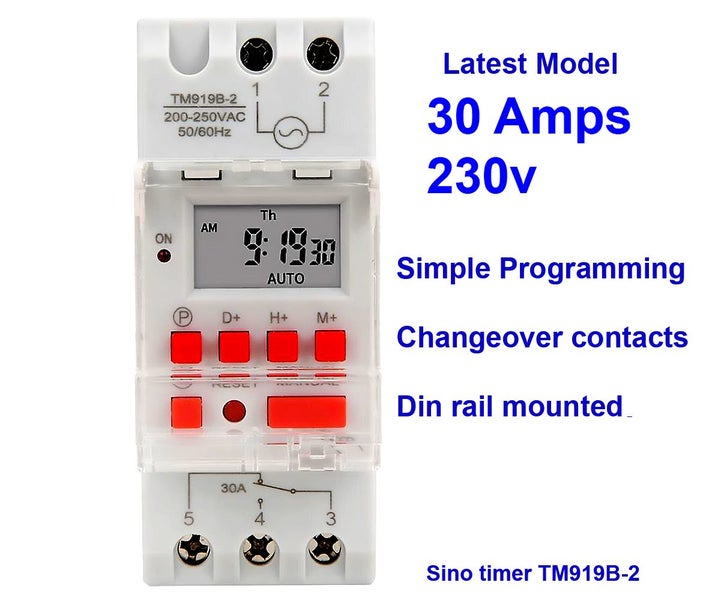 New 7 day Digital Timer 30A 230v. Easy to Program. Din Rail Sino Timer Brand Carousel 1