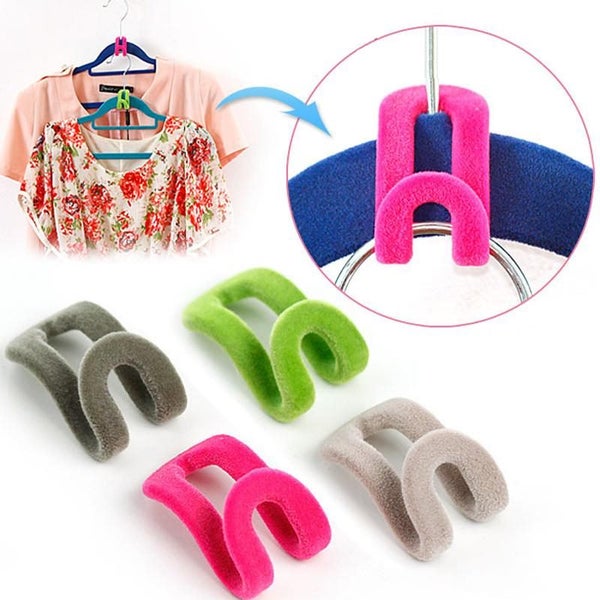 4PCS Rack Clothes Stand Hooks Holders Flocking Closet Organizer Durable Carousel 1