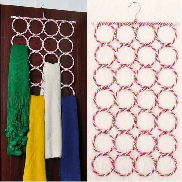 28-Hole Ring Rope Scarf Holder Hanger Wraps Storage Retail/Home Display Hook Carousel 1