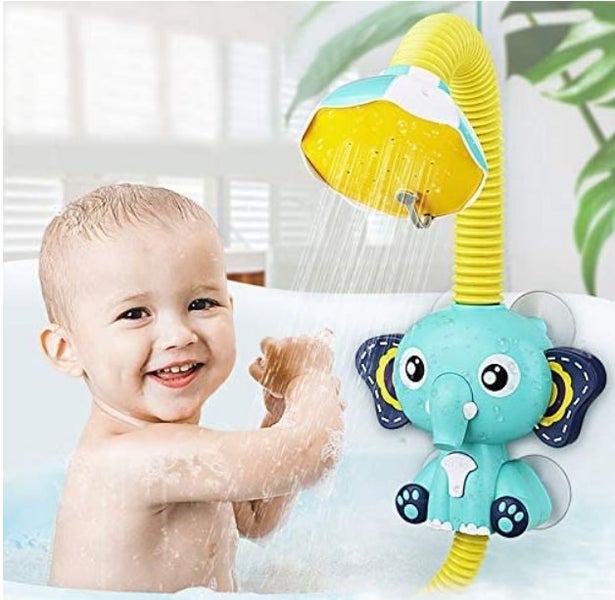 Cute Elephant Bath Toy - Electric Automatic Water Pump with Hand Shower -Blue Carousel 1