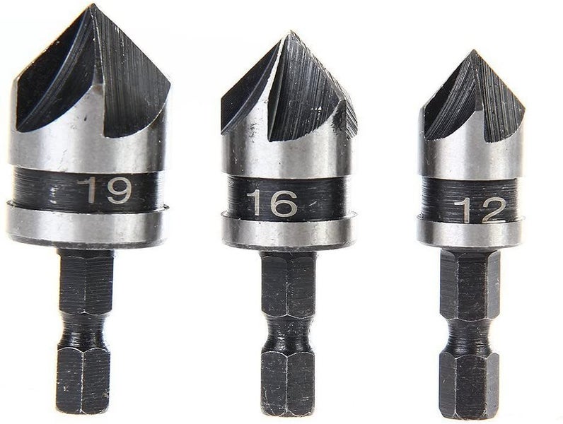 3PCS 1/4 Inch Hex Shank 5 Flute 90 Degree Chamfering Countersink Drill Bit Set Carousel 1