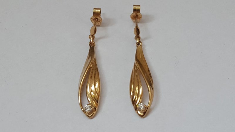 Lovely Vintage 9 ct Gold CZ Drop Earrings Carousel 1