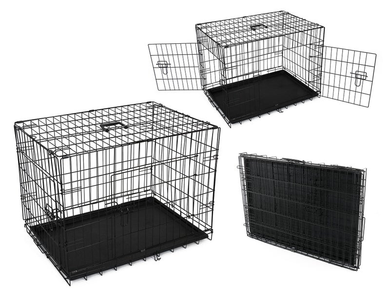 Folding Crate Pet Cage with Floor Tray Black 76cm x 52cm x 58cm Carousel 2