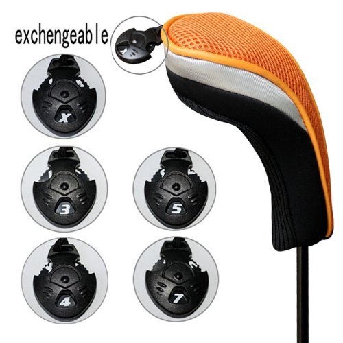 3 Pack Andux Golf Hybrid Club Head Covers Interchangeable No. Tag Black & Orange Carousel 4