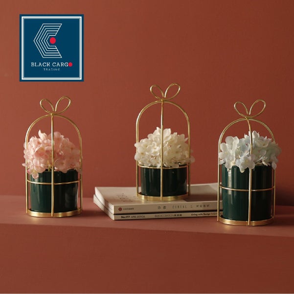 NEW new Hall Table Gold Metal Frame White Ceramic Flower Pot *Sale NOW* Carousel 2