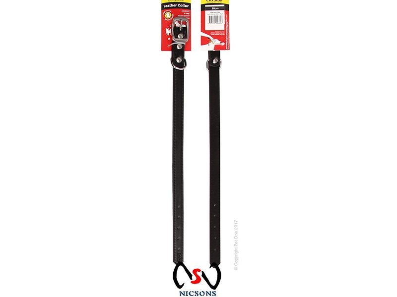 Dog Collar - Pet One Leather Collar 30cm Black Carousel 1