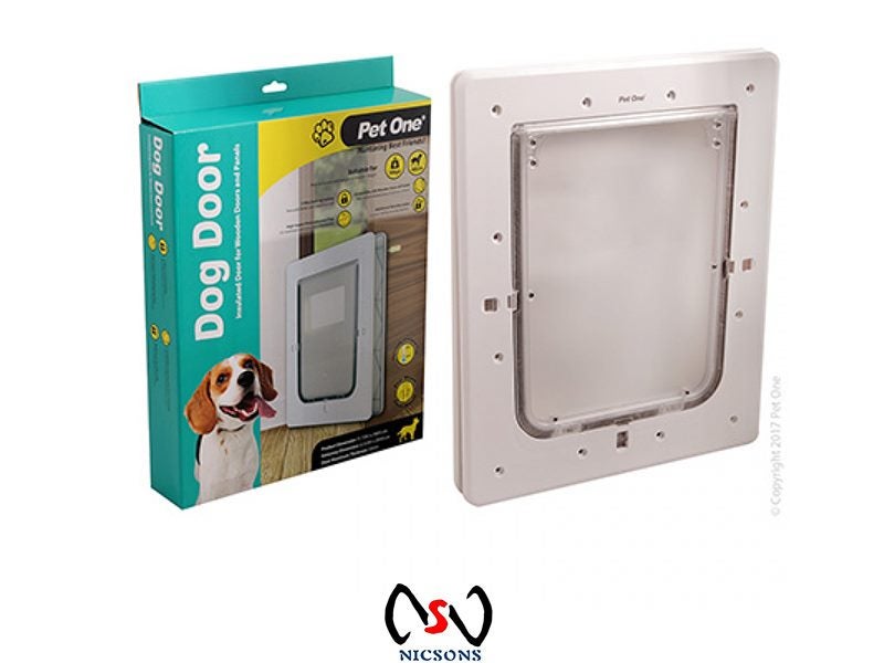 Pet One Insulated Dog Door For Wooden Doors & Panels (M) Fit 16kg 46cm Carousel 1