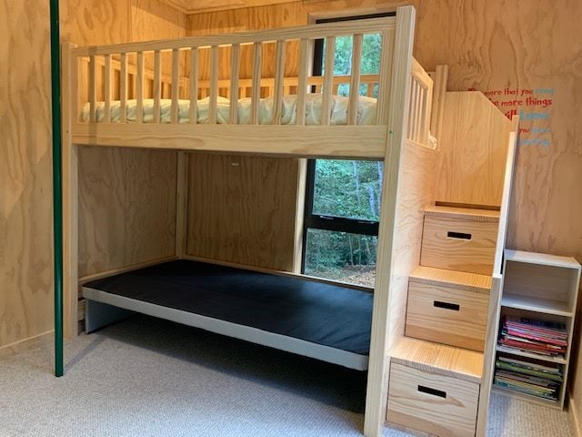Loft bed, solid wood, finished in Polyurethane, made in NZ Carousel 1
