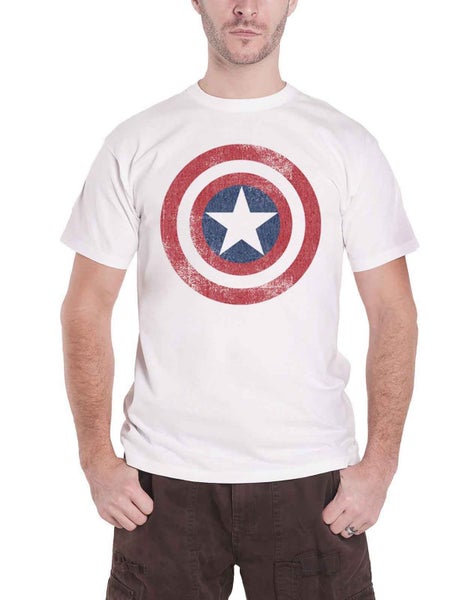 Marvel Comics T Shirt Captain America Distressed Shield new Official Mens White Carousel 1