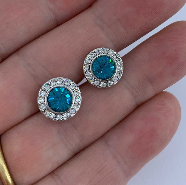 925 Sterling Silver Crystal Stud Earrings "Briar" (Green) Carousel 2