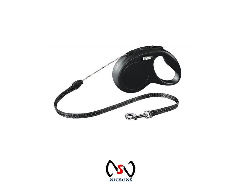 DOG RETRACTABLE LEASH FLEXI CLASSIC CORD LEAD 8M MEDIUM BLACK Carousel 1