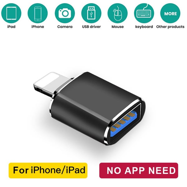 Apple lightning to USB OTG adapter for Iphone, iPad (iOS 13+) - Black Carousel 1